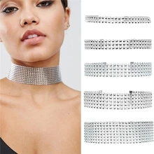 Multilayer Wedding Party Prom Full Clear Crystal Rhinestone Bridal Choker Necklace Elastic Cord Pageant Jewelry Collar Accessory