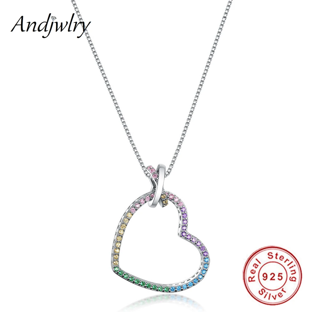 

2018 925 Sterling Silver Heart Pendant Necklace For Women Color Fun Of Love Heart Necklace Choker Colar Jewelry Berloque