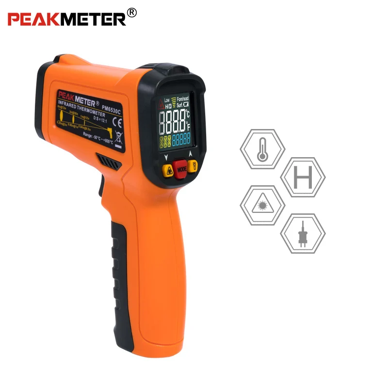 PEAKMETER PM6530C ЖК ручной лазерный цифровой ИК инфракрасный термометр Температура-50~ 800 с K Тип окружающего УФ-светильник