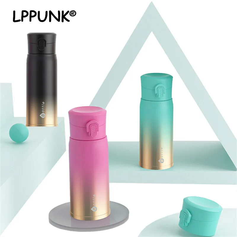 

2018 New 310ML Insulated Gradient color Sports outdoor vacuum cup Thermos Flasks kettle portable Bicycle water bottle pop-up lid
