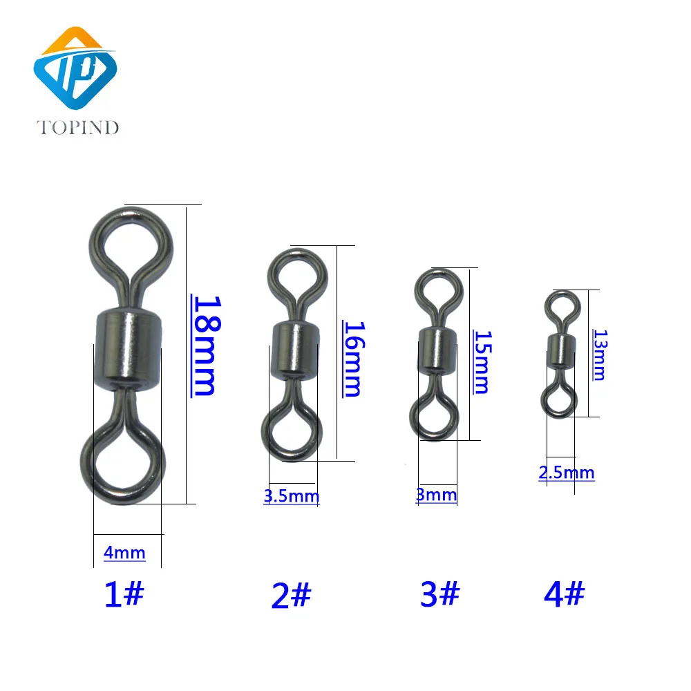 Topind 50pcs Fishing Swivels Rolling Swivel Connector Rolling Swivel Barrel Ball Bearing Solid Rings Solid Ring 