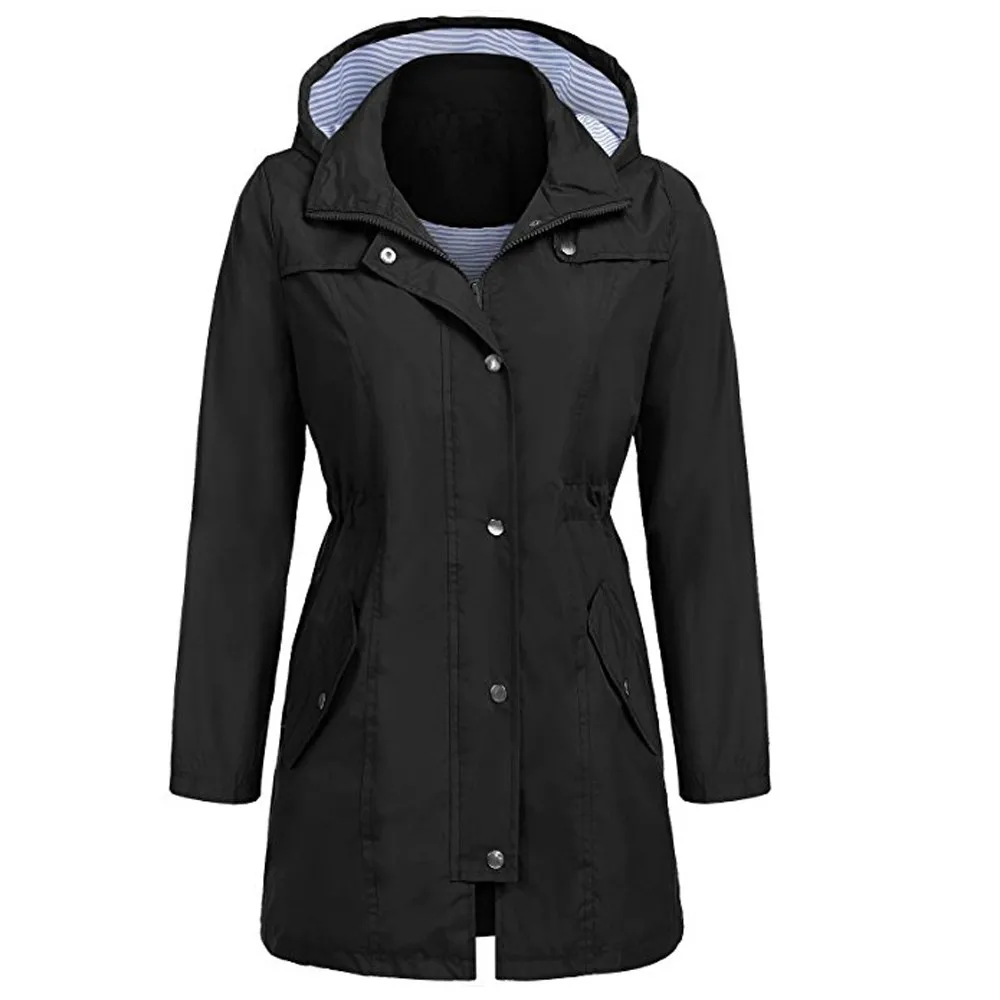 Bomber Jacket Oversize Women's Solid Rain Jacket Hooded Raincoat Waterproof Windproof Outdoor