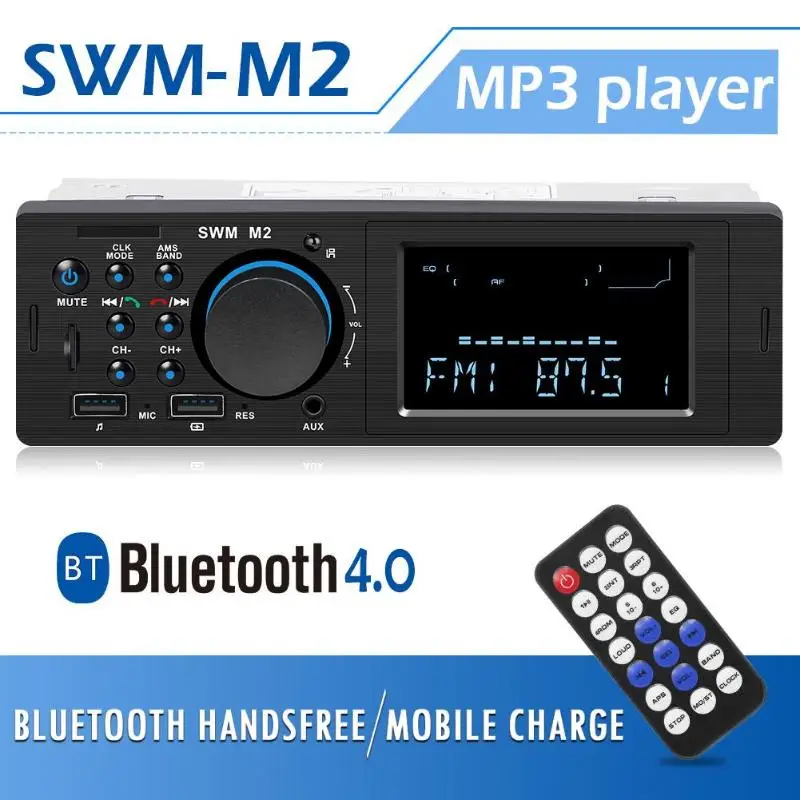 SWM M2 автомобильный стерео MP3 музыкальный плеер FM Музыкальный радио Bluetooth 4,0 TF AUX двойной usb зарядка для iOS/Android головное устройство