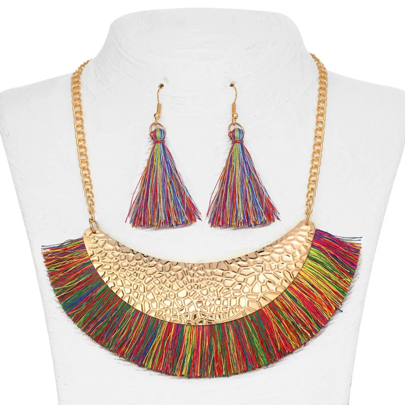 Новинка, женские серьги и ожерелье, вечерние ювелирные изделия, новое Африканское ожерелье с кисточкой, ювелирные наборы, модные ювелирные украшения - Окраска металла: F1340