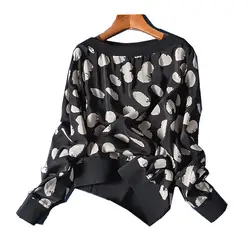 Весенняя женская шелковая блузка 100% натуральный шелк топы и блузки женские элегантные с круглым вырезом с длинным рукавом шелковые