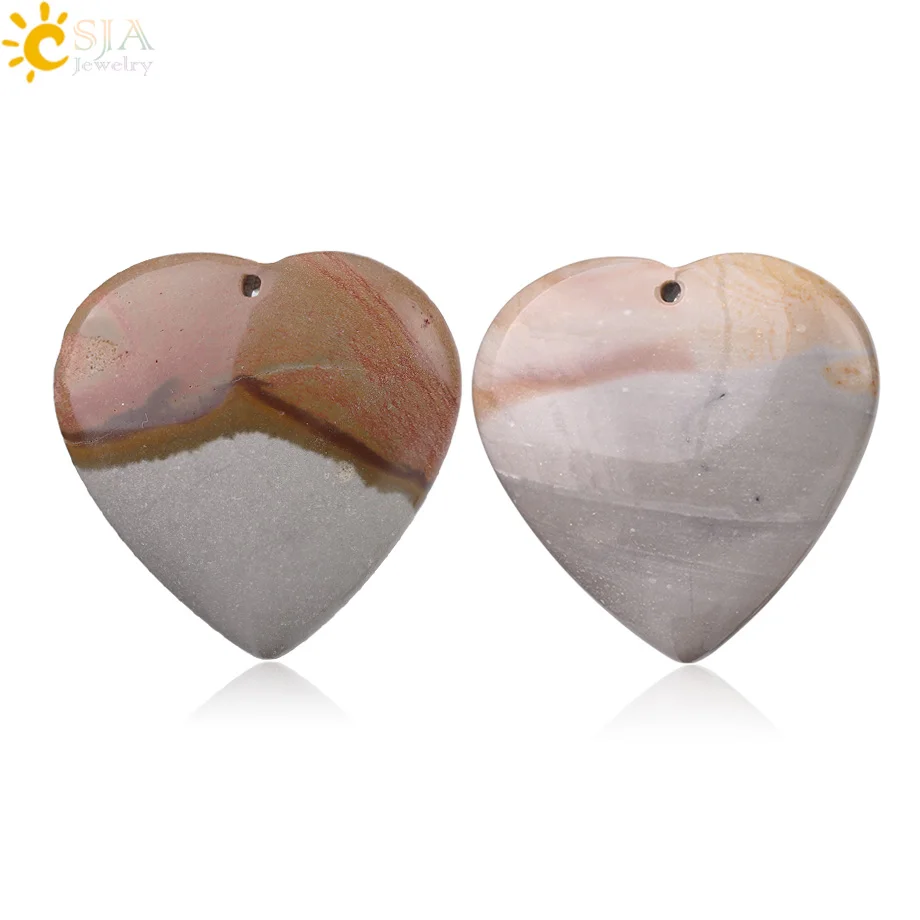 

CSJA Natural Stone Colorful Agates Heart Shaped Pendants with Hole for DIY Necklaces Women Men Handmade Jewelry Accessories G098