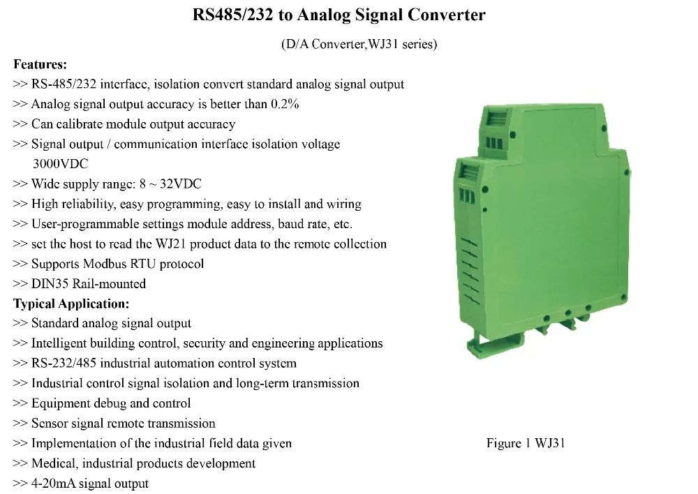 RS485/232 до 0-10 В напряжение/4-20мА текущий сигнал Modbus протокол дистанционного ввода/вывода Модуль WJ31