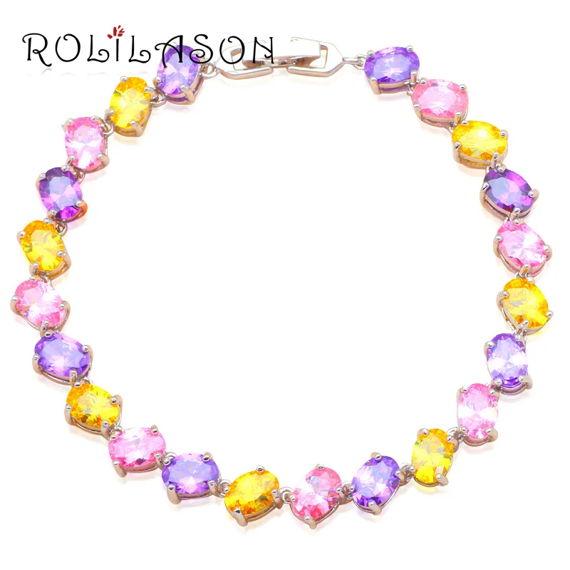 

ROLILASON Girls' Party Top Sell Color Zircon Silver Health Nickel Lead Free Charm Bracelets Fashion jewelry TB853