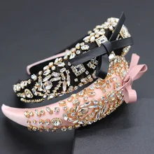 Барокко Роскошная тяжелая промышленность горный хрусталь лук танцевальное шоу оголовье роскошное сверхмощное украшение на голову для танцев 708