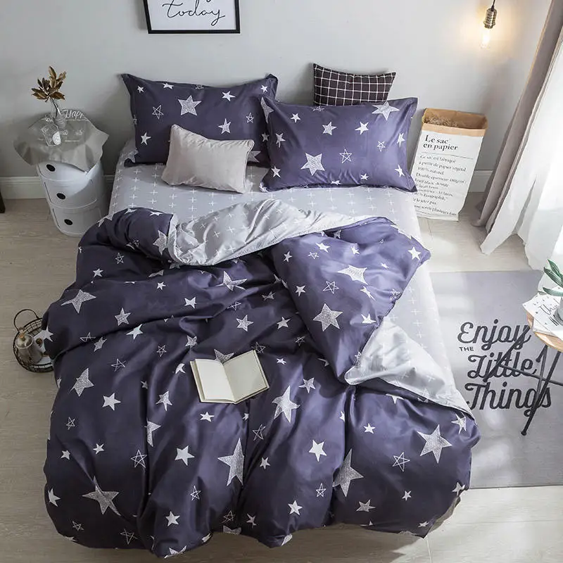 

Famvotar Night Sky AB Side Bedding Set Star Pattern Flat Sheet Adult Kid Duvet Cover Set Twin Full Queen King Size Bed Linen