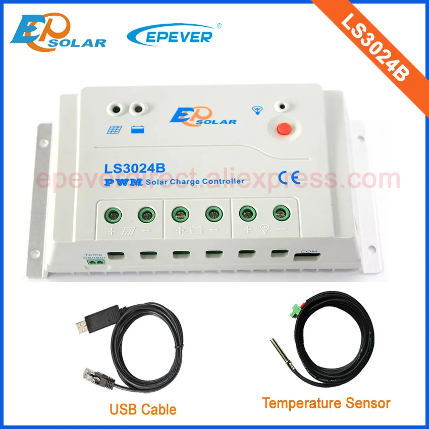 

PWM solar power controller 30A 30amp with temperature sensor and USB cable LS3024B for 12v/24v auto work