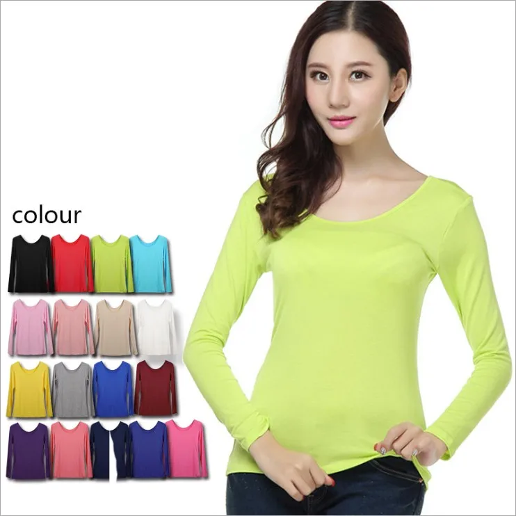 Autumn Spring Fashion Large Elastic Women O Neck Slim Full Sleeve T