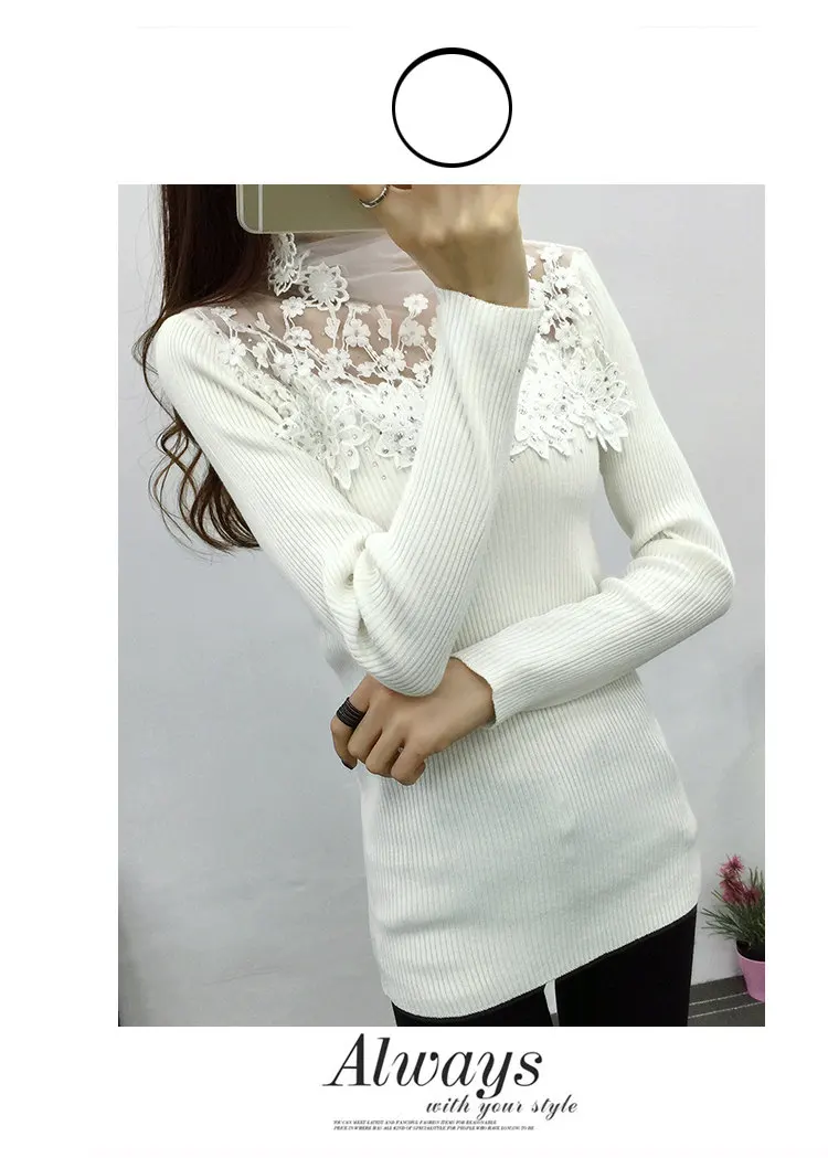 Autumn Winter Sweater Women 2019 Flower Lace Jumper Pull Femm Pink Knitted Sweater Casual Turtleneck Long Sleeve Sueter Mujer (9)