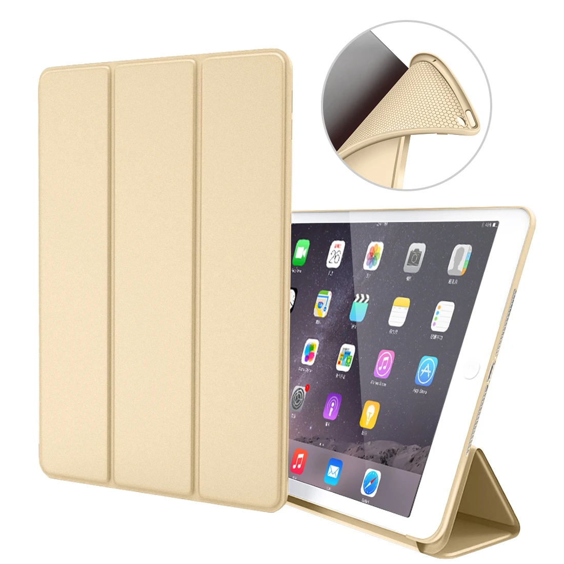 Чехол для iPad Air 2, силиконовый чехол GOOJODOQ для Apple iPad Air 2 iPad 6 из искусственной кожи Smart Cover A1566 A1567 Auto Sleep/Wake - Цвет: Gold