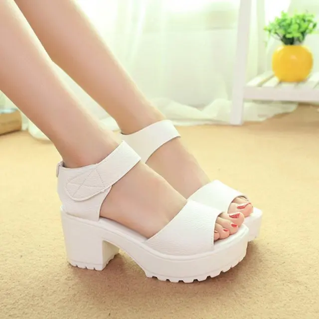 2018 New Summer Pep-toe Woman Sandals,Platform Thick Heel Summer Women Shoes Hook & Loop Fashion All Match Shoes For Ladies 901W