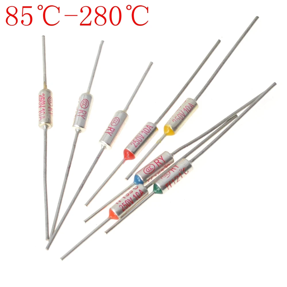 10 Pcs 250V 10A 142C Celsius Circuit Cut Off Temperature Thermal Fuse