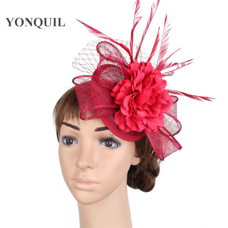17 цветов женские Необычные перьевые шикарные вуалетки шелковые цветочные свадебные шляпы вуалетки аксессуары для волос для элегантных свадебных женщин - Цвет: marron