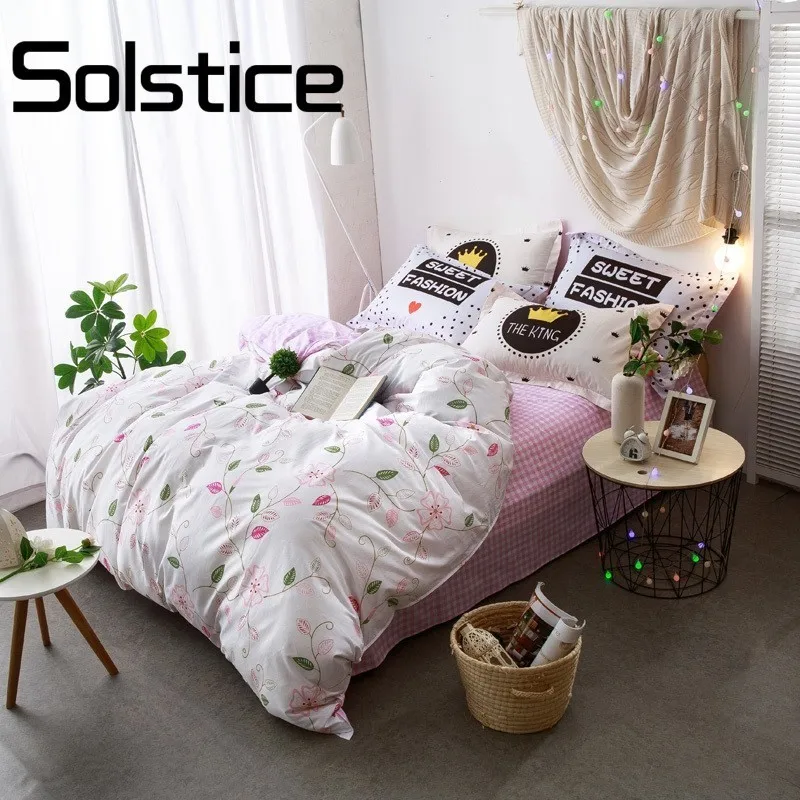 

Solstice Home Textile Simple Elegant Floral WhiteBeautiful Flowers Double Twin Size New Cotton Duvet Cover Sheet Pillow Cases 30
