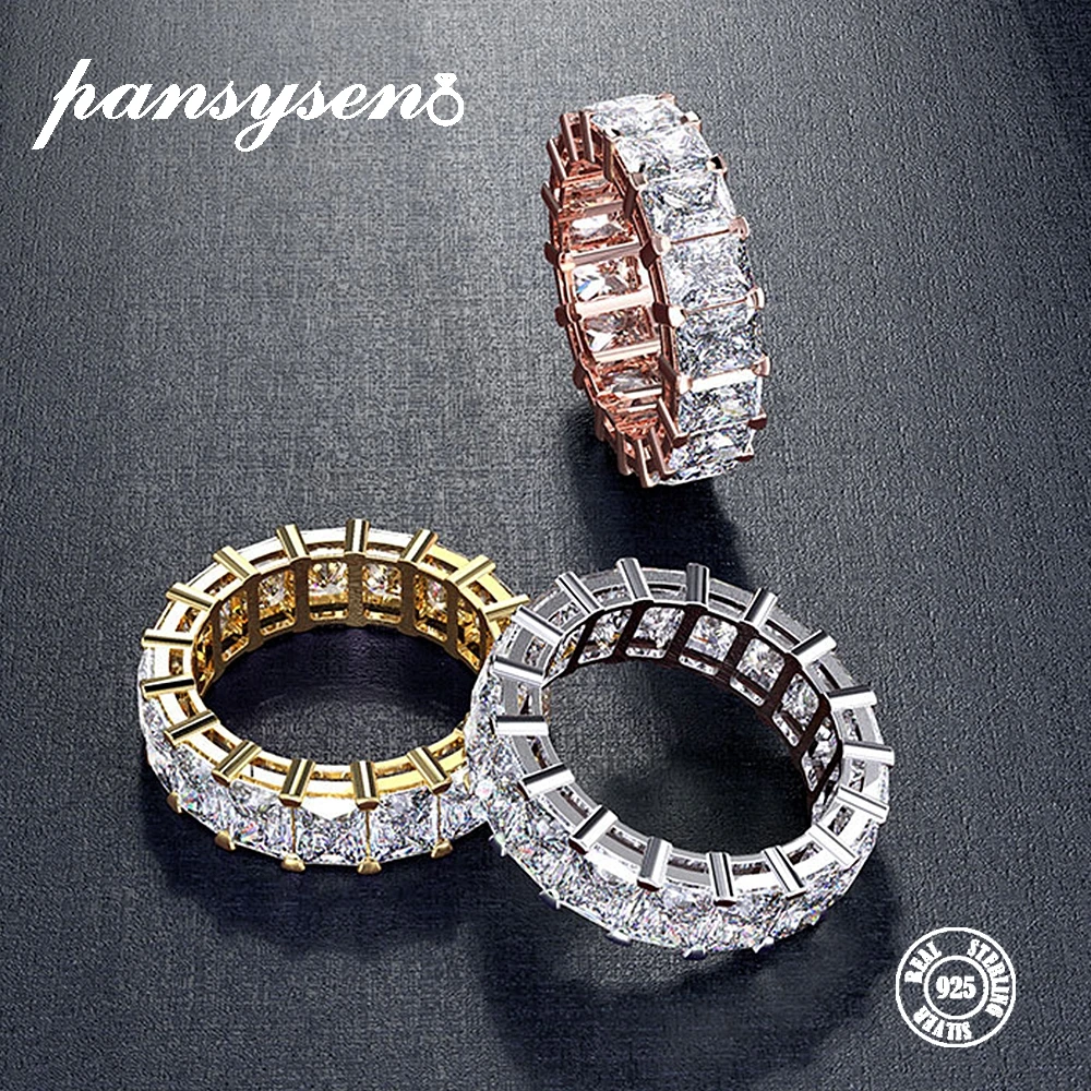 PANSYSEN, подлинный 925 пробы, серебряное кольцо на палец, модное, штабелируемое, классическое, Муассанит, роскошное, свадебное, обручальное кольцо для женщин