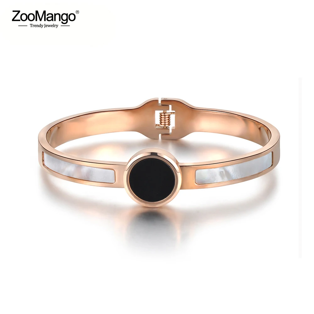 

ZooMango Fashion Titanium Steel White/Black Shell Bracelets & Bangles Luxury Engagement Wedding Bangle Jewelry For Women ZB18041