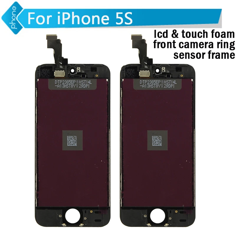 

For iPhone 5S LCD Display Touch Screen Digitizer Assembly + lcd foam + touch foam + front camera ring + sensor frame Black White
