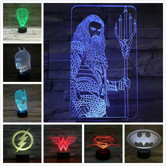 

Usb 3d Led Night Light Superhero batman superman the flash Wonder Woman Aquaman two face Joker Table Lamp Dc Justice League