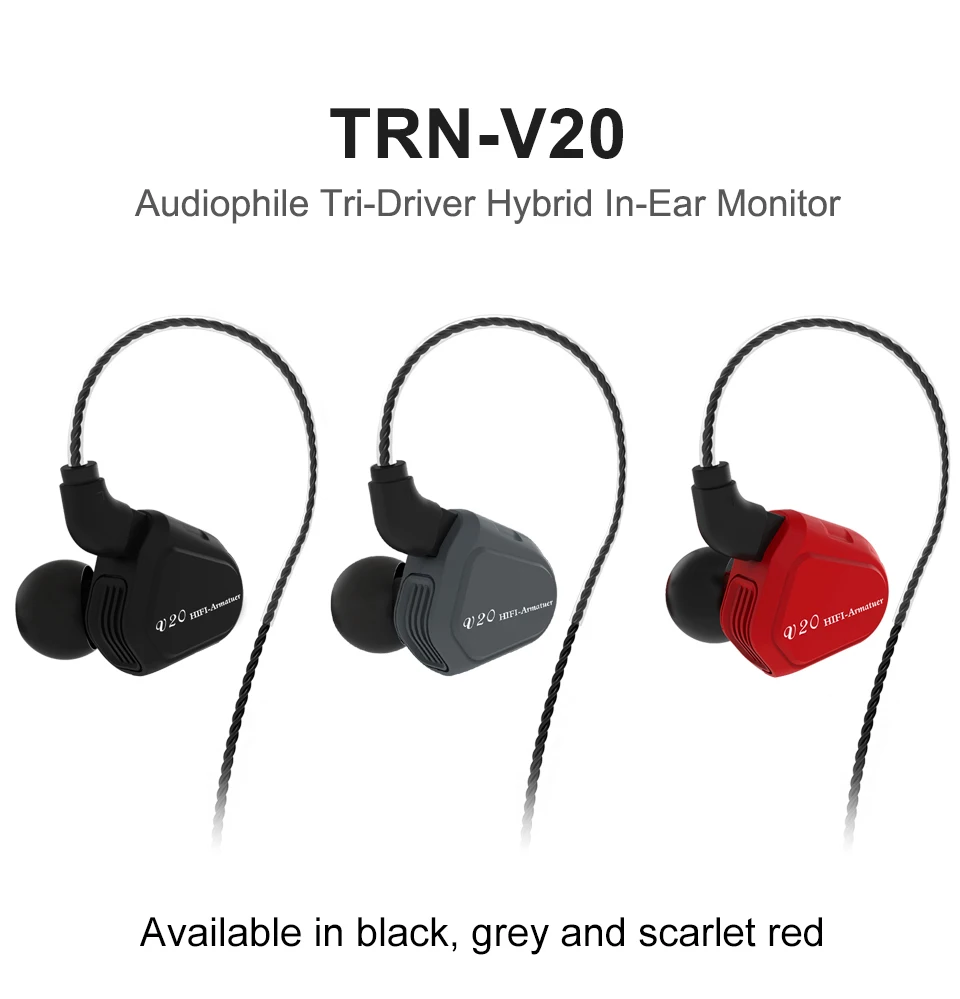 TRN V20 1DD+ 1BA гибридные наушники-вкладыши HIFI DJ Monito, спортивные наушники для бега, наушники-вкладыши, гарнитура с 2PIN, съемные TRN V10/V60