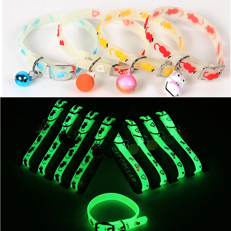

4pcs Adjustable Pet Cats Collars Silicone Light Emitting Collar For Small Dogs Puppy Cats Collar With Bells Pendant Pet Supplies