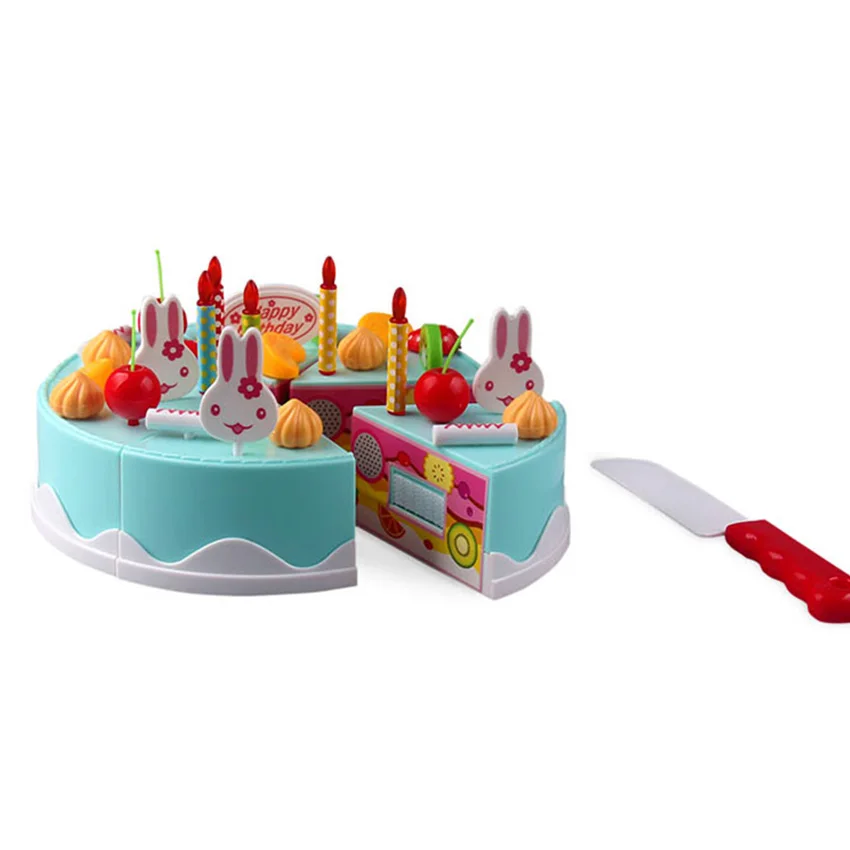 DIY Birthday Cake Cutting Pretend Play Food Toy Set Educational Toy Play House toy kitchen Toys Gift for Kids Girl 38Pcs/ Set