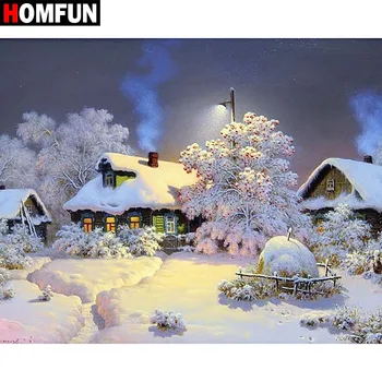

HOMFUN Full Square/Round Drill 5D DIY Diamond Painting "snow scenic house" Embroidery Cross Stitch 3D Home Decor Gift BK001