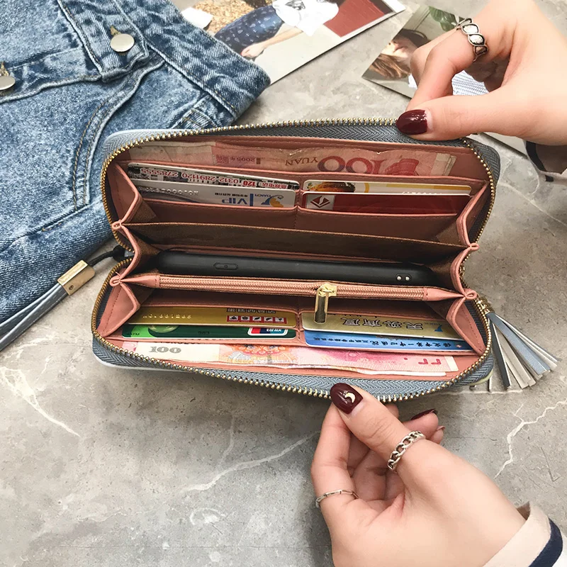 JANESPRI Fashion Patchwork Tassels Wallet Women Lady Long Clutch Wallets Brand Female Change Purse Hasp Coin Pocket Card Holder (21)