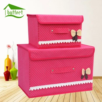 

Baffect Folding Bowknot Pattern Cloth Storage Boxes Nonwoven Fabric Organizer Bag S L Utility with Cover Big Capacity Boxes
