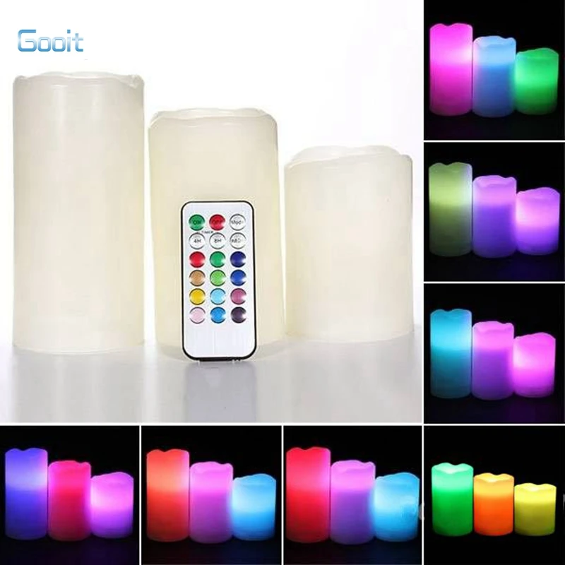 Image LED Candle Remote Control Flameless Candles lights Bulk  3 x Remote Control Color Change LED Vanilla Flameless Wax Candles