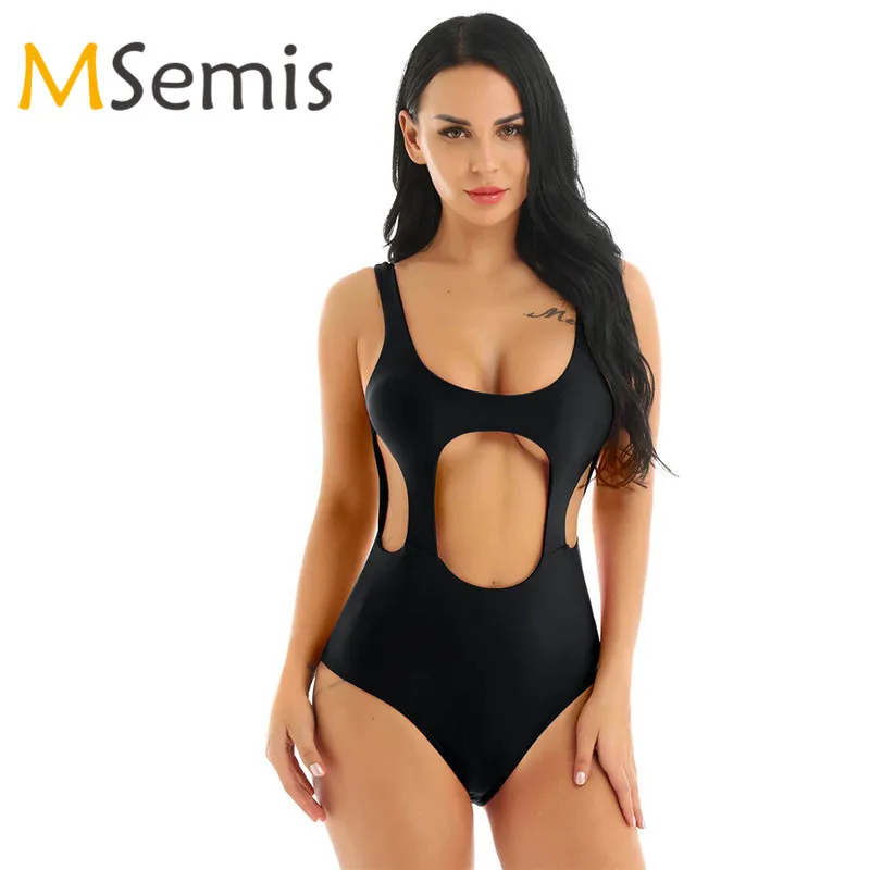 

Bathing Suit for Women Swimwear Monokini Female One Piece Swimsuit Deep-U Neck Hollow Out High Cut Padded Swimsuit Thong Leotard