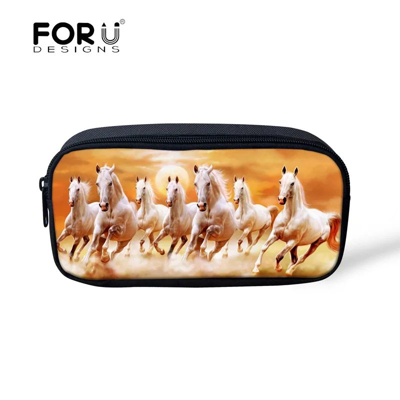 

FORUDESIGNS Crazy Horse Women Makeup Bag Cosmetic Cases Cartoon Children Pencil Bags Kids Pen Pouch for Child School Supplies
