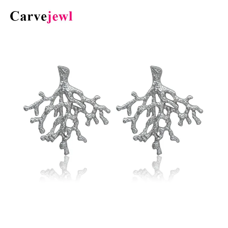 

Carvejewl stud earrings metal coral tree big earrings jewelry for women girl gift matte silver earrings simple fashion hot sale