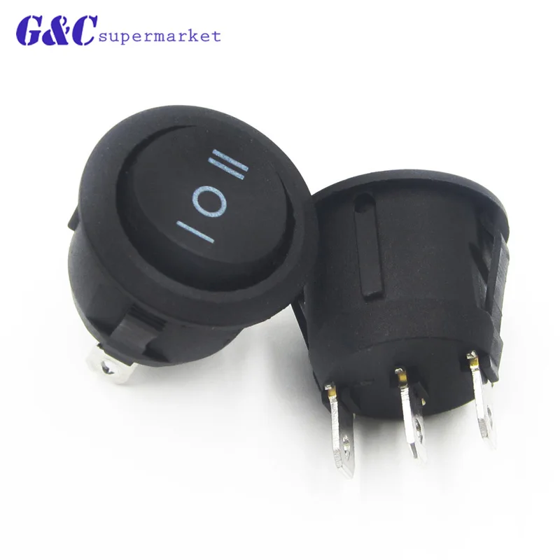 10pcs KCD1-105 AC 6A 250V 10A 250V On Off Snap SPST Round Boat Rocker Switch Black 3Pin Power Switch Push Button Switch Black