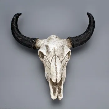 

Resin Longhorn Cow Skull Head Wall Hanging decoration 3D Animal Wildlife Sculpture Figurines Crafts Horns for Home Decor