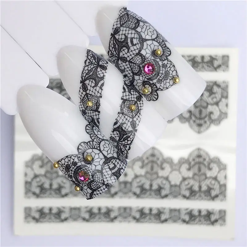 1 лист белые черные наклейки для ногтей переводные наклейки с водой кружевные цветы Бабочка слайдер для украшения ногтей маникюр - Цвет: YZW-A662