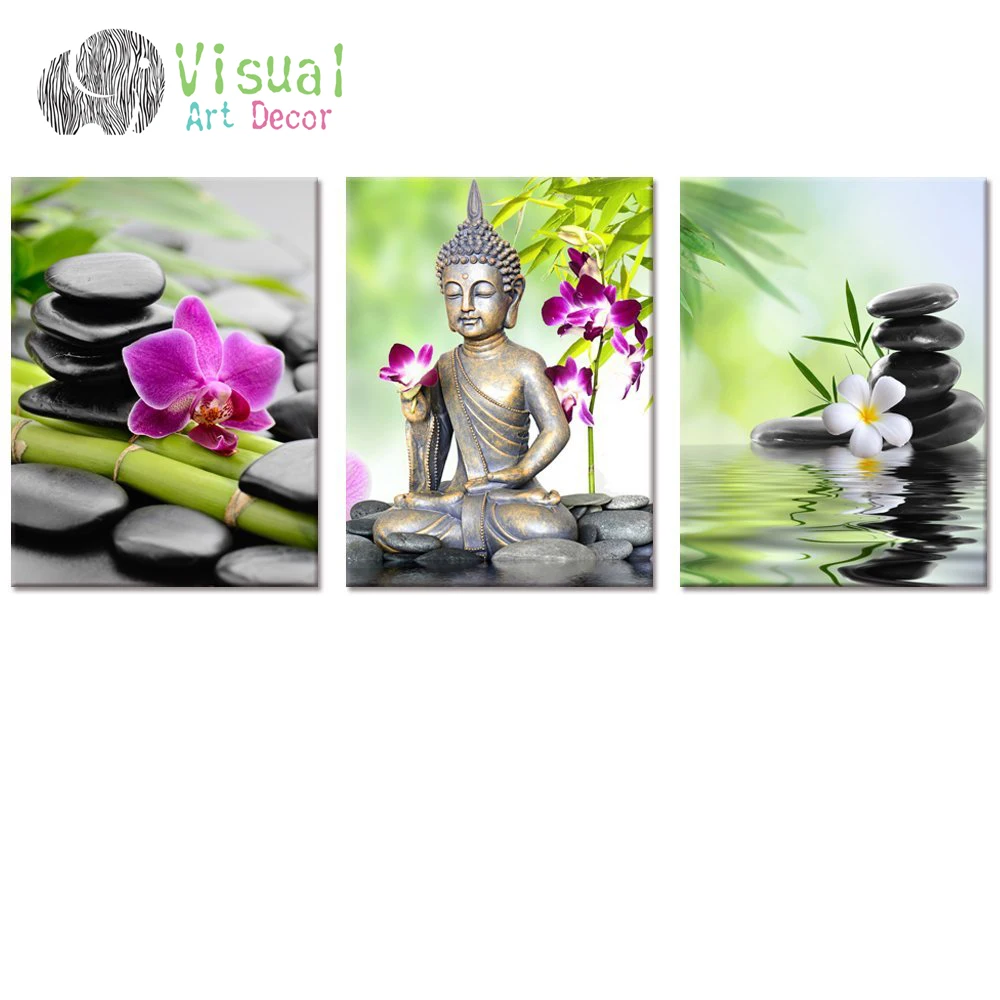 Buddha Canvas Wall Art Spa Zen Stone Canvas Print Orchid Flower Home