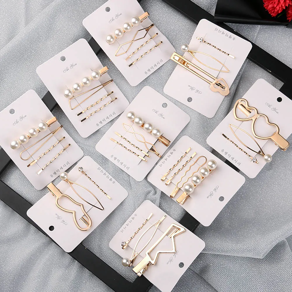

1 Set Minimalist Metal Hair Clip Geometric Irregular Gold Color Hairclips Imitiation Pearl Korea Hairpin Barrettes Hairgrip
