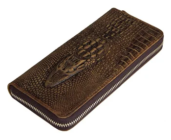 

Nesitu Brown Color Vintage alligator Pattern Crazy Horse Leather Long Size Men Wallet Genuine Leather Clutches Purses #M8067