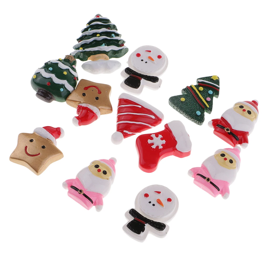 

12 Pieces Christmas Resin Flatback Embellishment Cabochon for DIY Handmade Hair Bow Hair Accessories Crafts Making