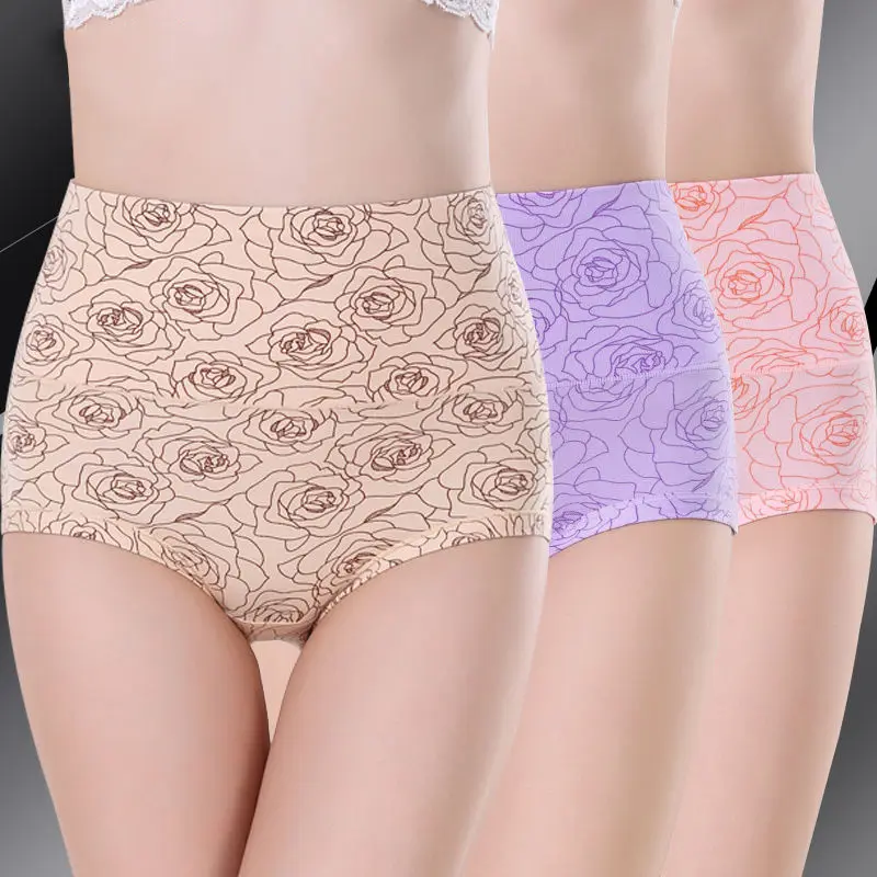 

3pcs/lot Panties Women Seamless Cotton Underwear Plus Size Floral Printer Panties Breathable High Rise Lingerie For Ladies Femme