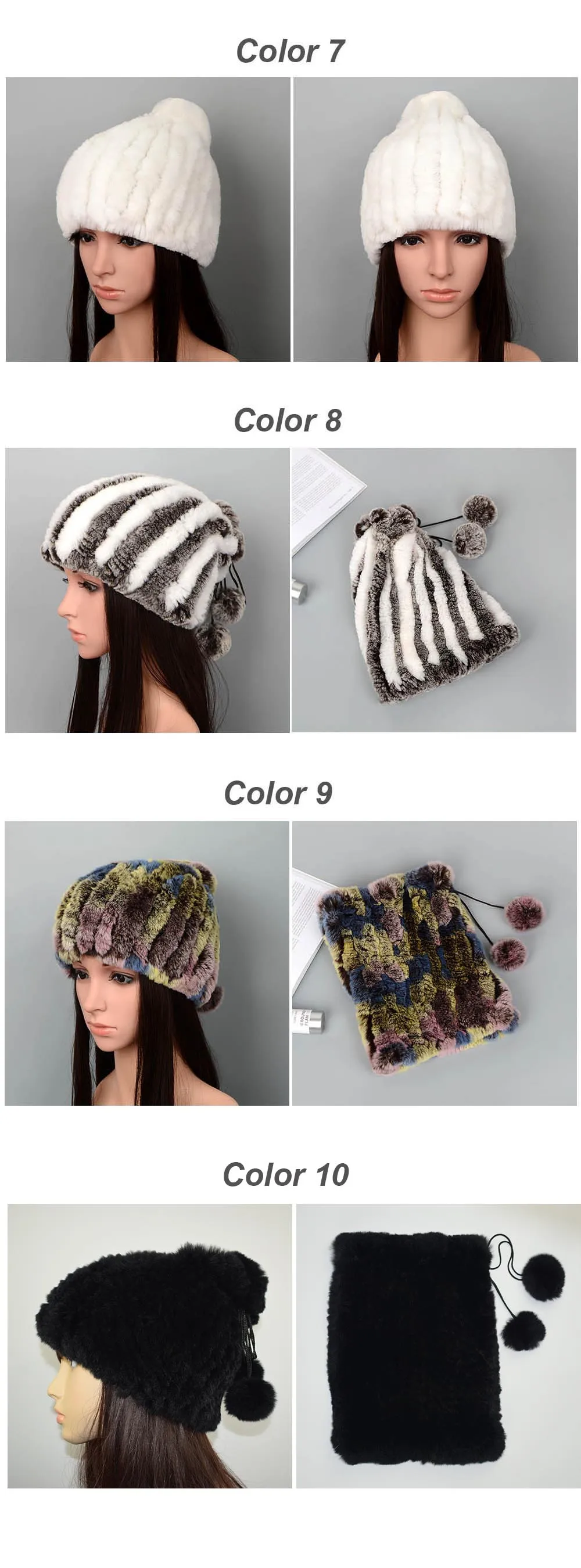 Knit rex rabbit hat neck warmer color 7-10