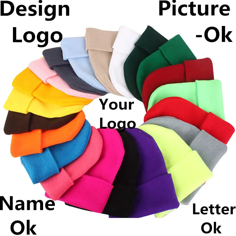 DIY design Accepts One Winter Beanie 24 Colors Hats Printing Your Own Logo Customized Fashion Warm Cap Unisex Elasticity Knit