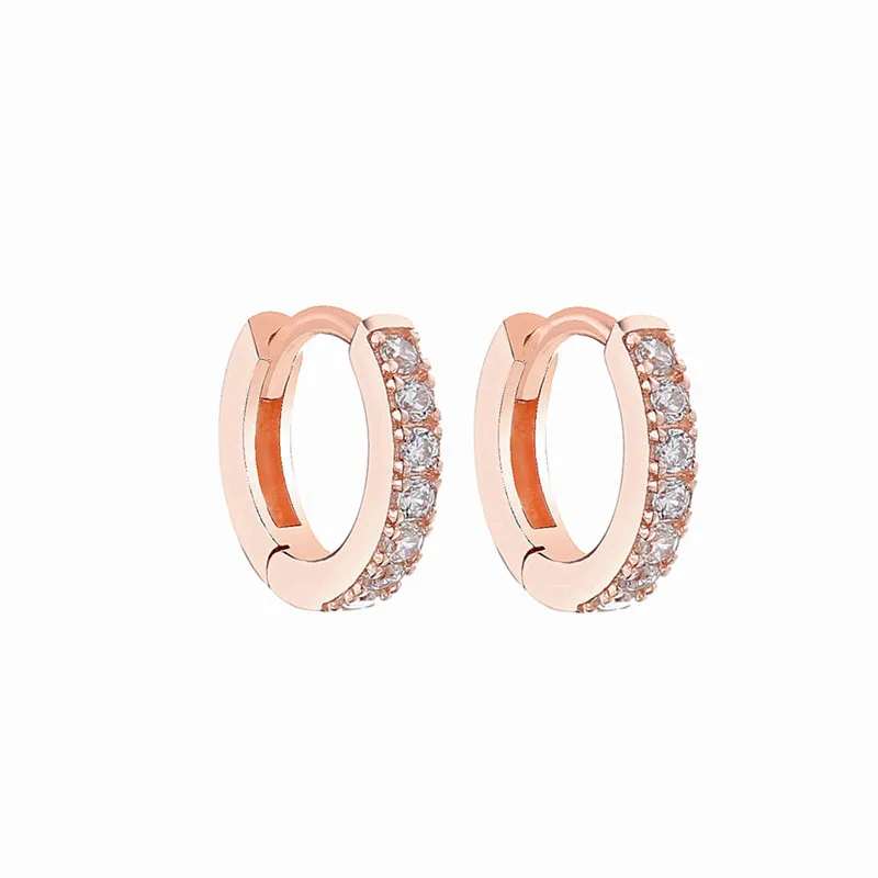 Rose Gold CZ Huggies Женские серьги-кольца, 12 видов, прозрачный циркониевый Кристальный 925 пробы, серебро, европейский стиль, простые, ювелирное изделие - Окраска металла: Rose Gold CZ Huggies