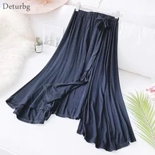 Женская элегантная плиссированная юбка-Русалка на шнуровке, Корейская высокая талия, модальные черные Юбки-миди, осень SK377