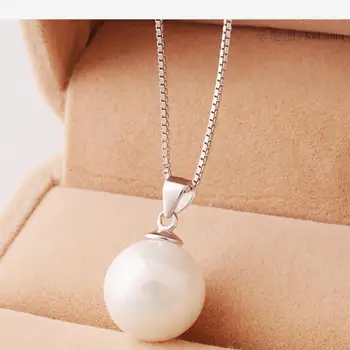 

WANG select size silver 12MM Single Shell pearl Pendant necklace Female Jewelry
