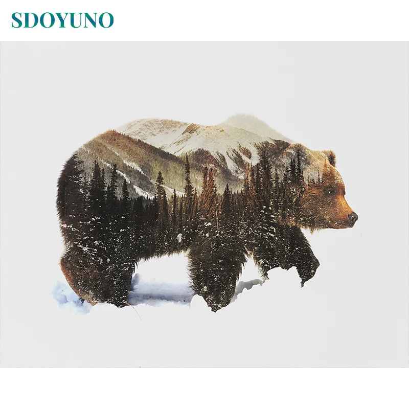

SDOYUNO Painting By Numbers snowfield bear Frameless Wall Art For Unique Gift Bedroom Decoration Paint By Numbers 60x75cm